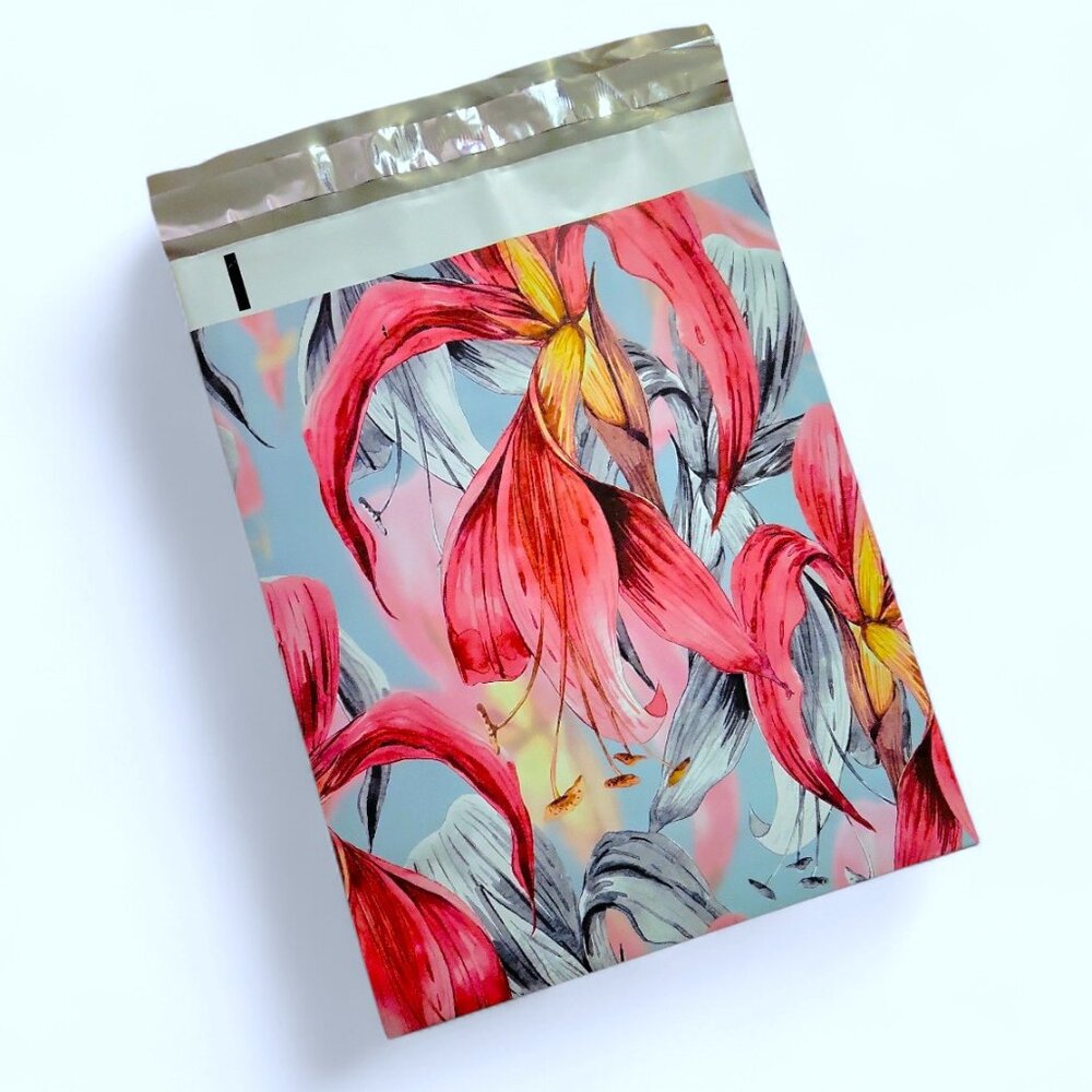 🔥(10) Gorgeous Poly Mailers 10x13" Red Tropical Floral  Mailing Bags - Picture 5 of 5